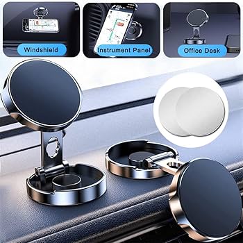 Zyvoura Mini Magnet Phone Holder for car accessories, compact black magnetic mount attached to car dashboard or air vent.