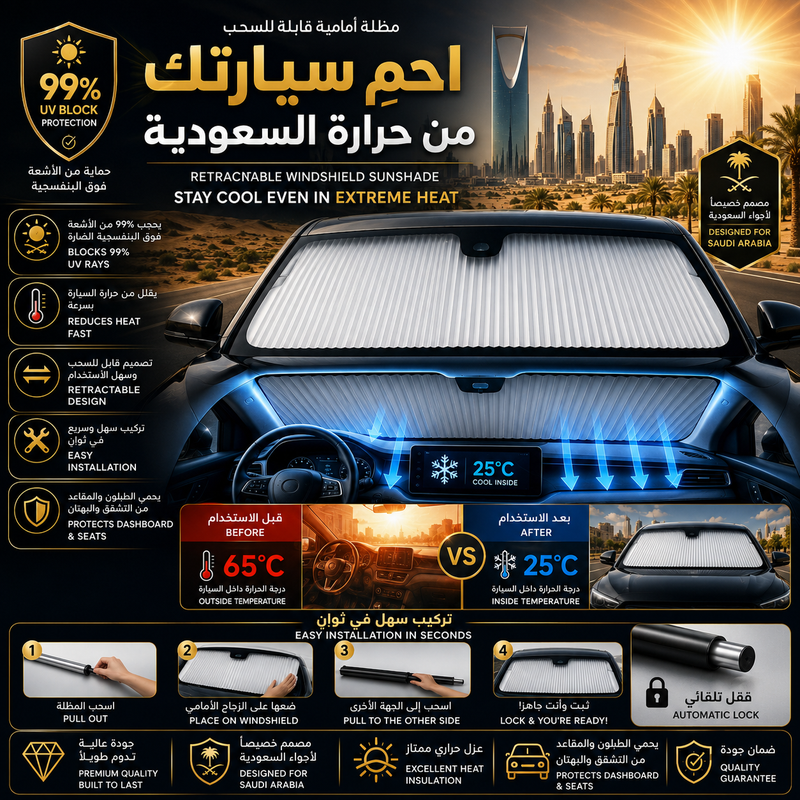 Zyvoura retractable sun car shade protecting vehicle interior from sunlight, easy to install and retract for car accessories.