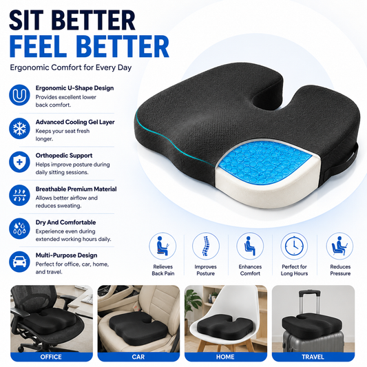 Zyvoura Denx Gel U-Shaped Set Cushion for car accessories, showing a soft, ergonomic U-shaped cushion for driving comfort.