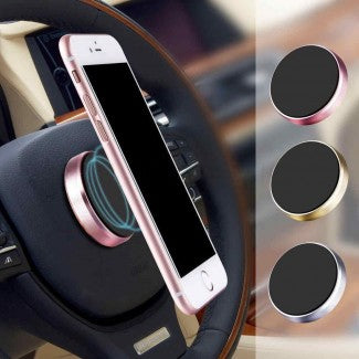 Zyvoura mini magnetic car phone holder with universal metal plate, suction mount, and multi-function design for GPS and smartphone.