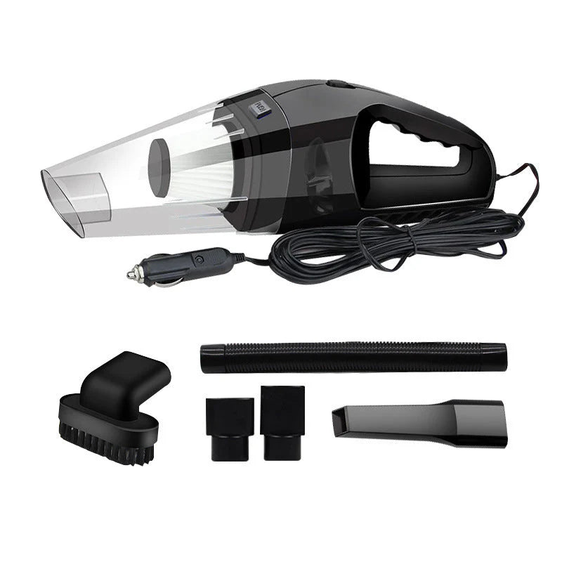 Zyvoura portable handheld auto vacuum cleaner with 12V power and 120W motor, compact mini vacuum for car cleaning.