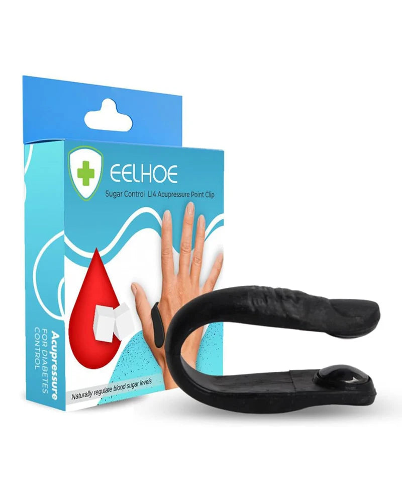 EELHOE Sugar Control L14 acupressure point clip by Zyvoura, showing the small device with textured surface for sugar regulation.