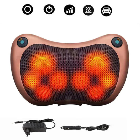 Zyvoura electric neck and body massage pillow for car accessories, showing a compact, portable massage device with control buttons.