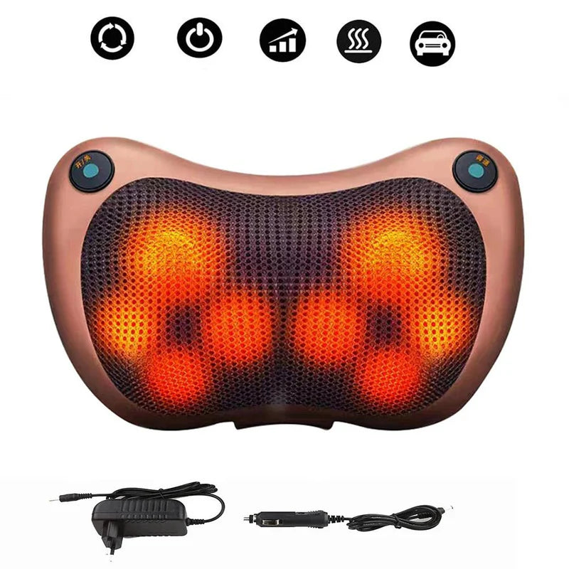 Zyvoura electric neck and body massage pillow for car accessories, showing a compact, portable massage device with control buttons.