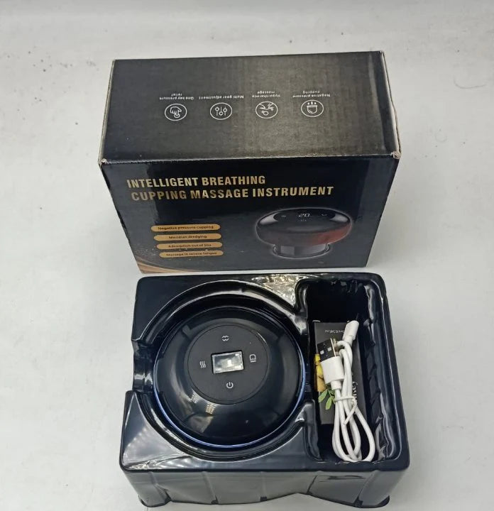 Zyvoura electric vacuum cupping massager for cleaning, showing the device with a smooth, rounded cup and control buttons.