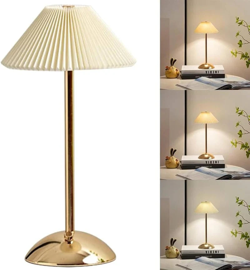 Zyvoura elegant pleated LED desk lamp with a sleek design and adjustable arm, ideal for modern workspace lighting.