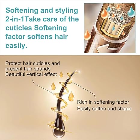 Zyvoura hair straightening cream tube with smooth, sleek hair showcasing the product's styling effects.