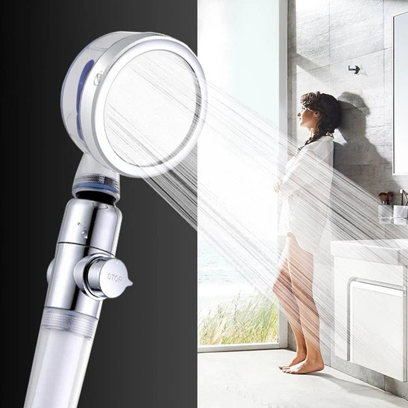 Zyvoura high-pressure turbocharged shower head showing a sleek chrome finish and multiple water spray nozzles for powerful flow