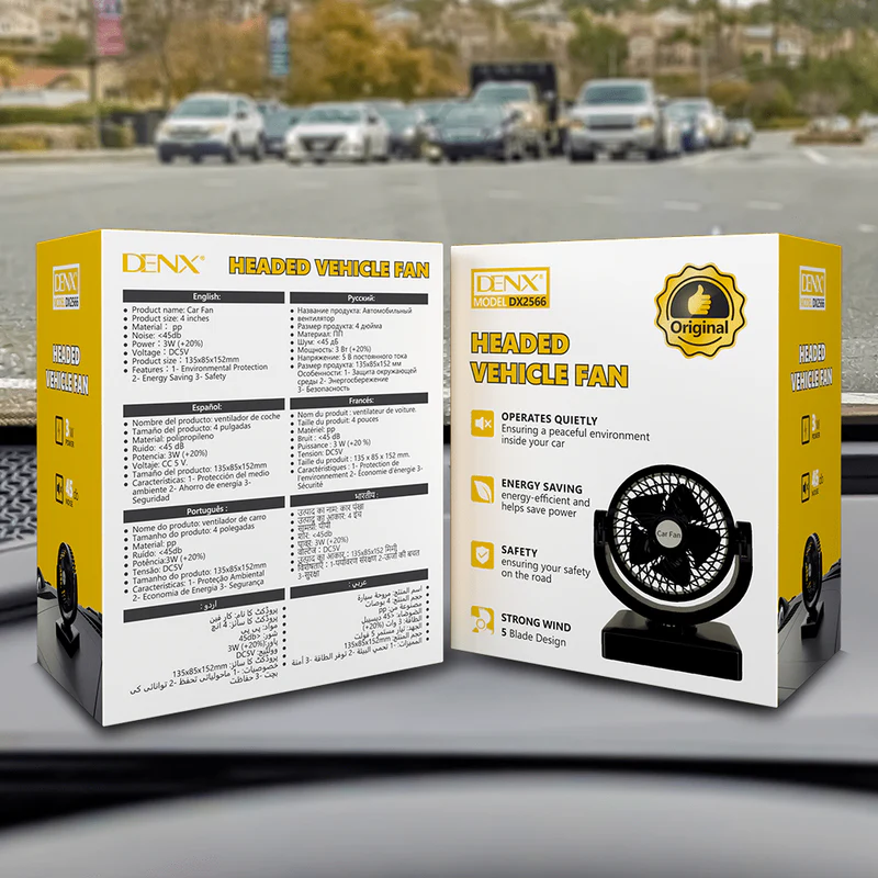 Zyvoura Denx Headed Vehicle Mini Fan attached to car air vent, compact car accessory for cooling and airflow.