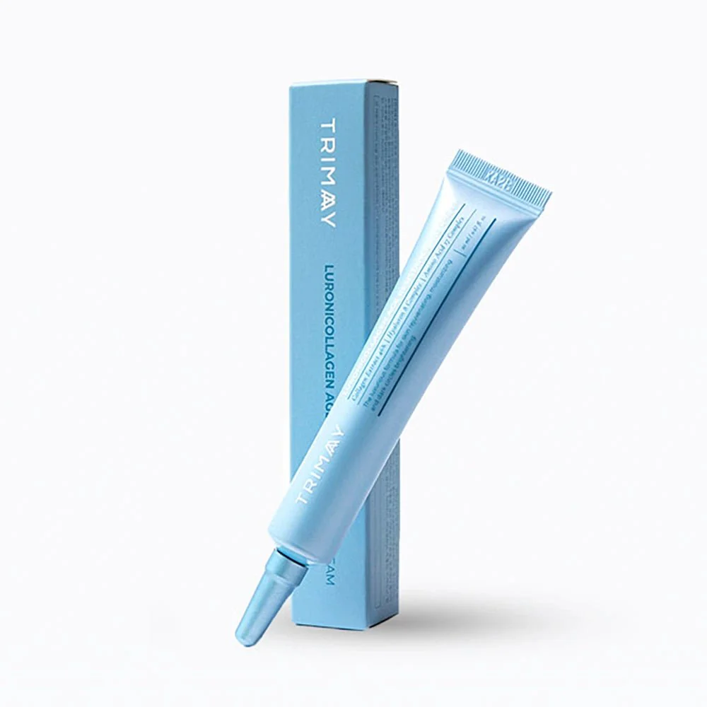 Zyvoura Trimay Luronicollagen eye cream jar, anti-aging and dark circle care product in a sleek container.