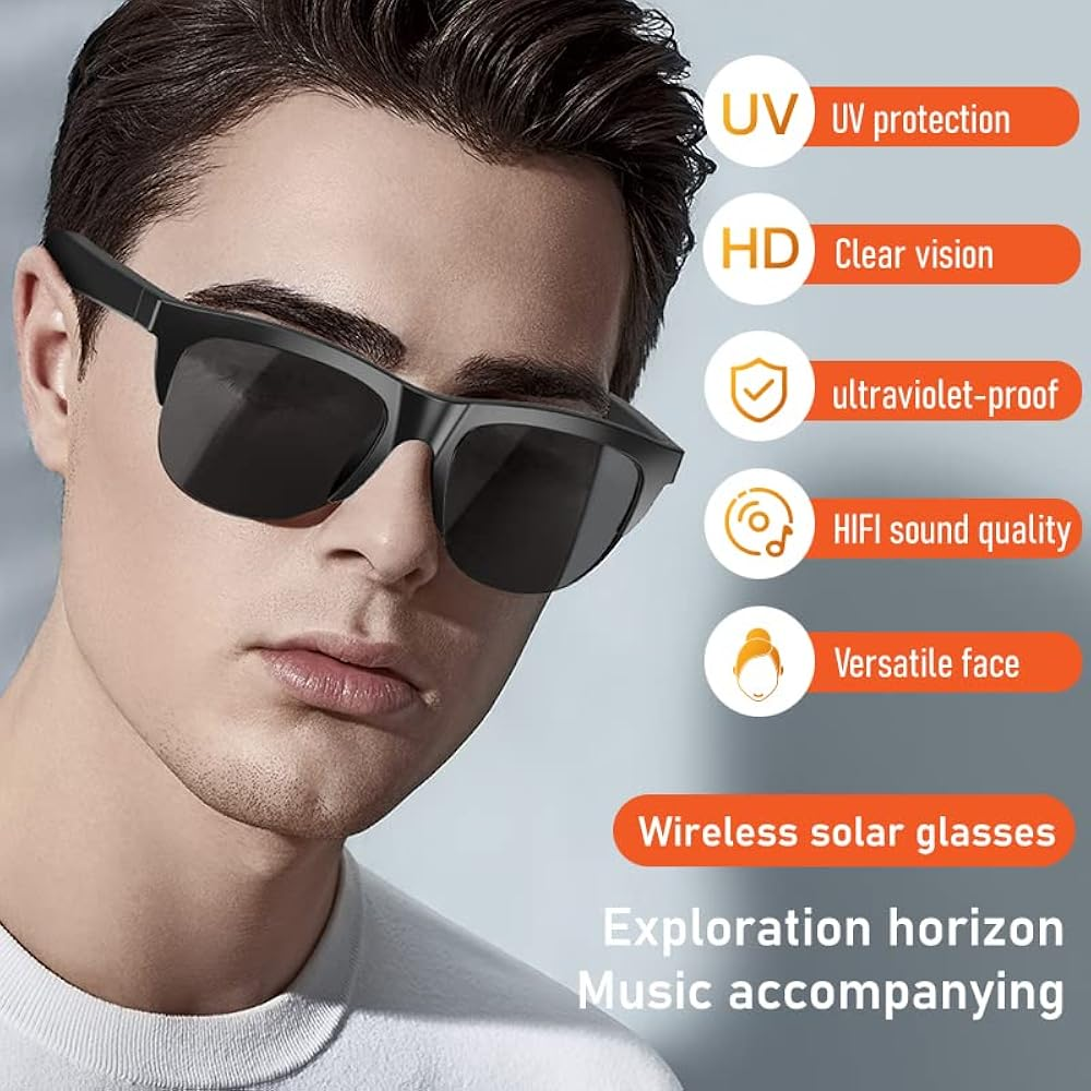 Zyvoura Bluetooth Smart Glasses with sleek frame and integrated audio, showing the stylish eyewear with built-in tech features.