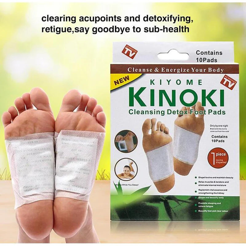 Zyvoura Kinoki Cleansing Detox Foot Pads on feet, showing the original detox foot pads used for health and beauty purposes.