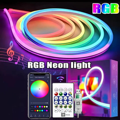 Zyvoura LED Neon Rope Light illuminated in vibrant colors, flexible tubing for decorative lighting and electronic projects.