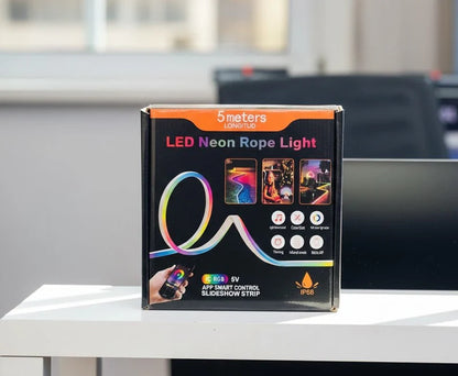 Zyvoura LED Neon Rope Light illuminated with vibrant colors, flexible neon tube for decorative lighting in electronics projects.