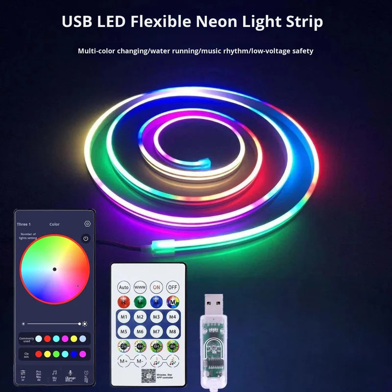 Zyvoura LED Neon Rope Light displaying vibrant, flexible neon lighting for home or event decor.