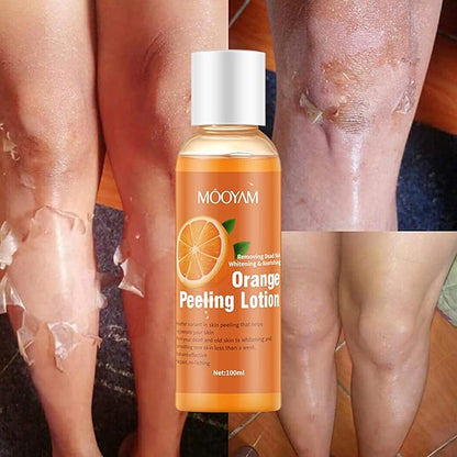 Zyvoura Mooyam Orange Peeling Lotion bottle with orange peel illustration, health and beauty product for skin exfoliation.