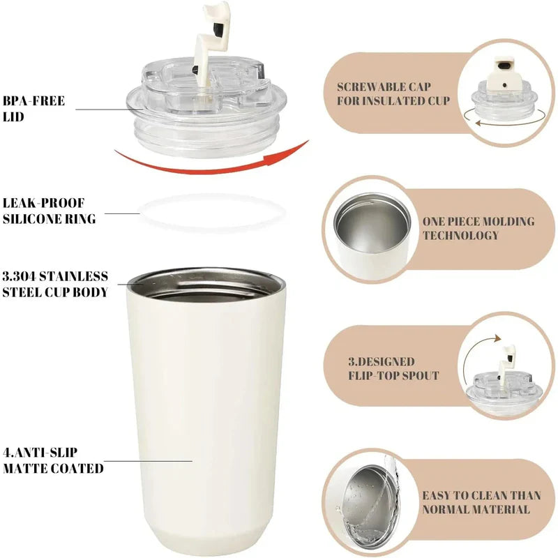 Zyvoura SMEG stainless steel vacuum insulated tumbler mug showing a sleek, modern design with a lid, ideal for hot and cold beverages