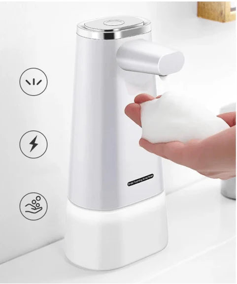 Zyvoura automatic soap dispenser for cleaning, sleek white design with touchless operation and sensor for hands-free soap dispensing.