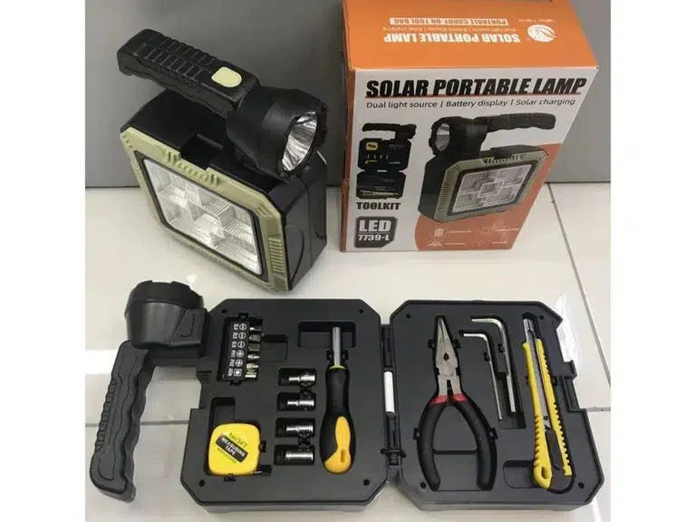 Zyvoura solar portable lamp with rechargeable battery, compact design, and built-in solar panel for outdoor lighting.