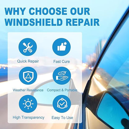 Zyvoura Windshield Crack Repair Kit for cars, includes tools and resin for fixing small cracks and chips in auto windshields.